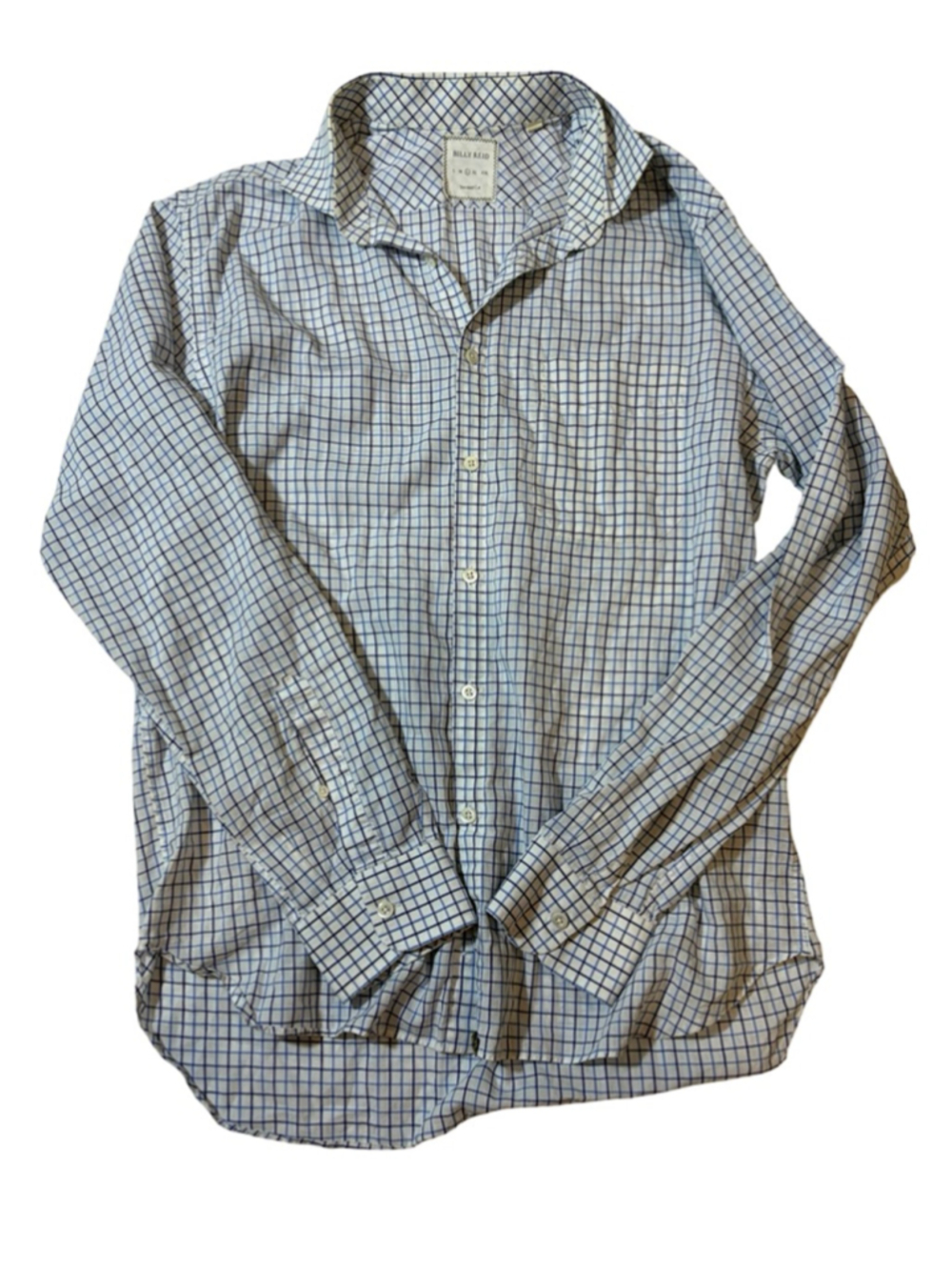 Billy Reid Blue White Check Button Down Shirt Standard Fit Mens Large Cotton